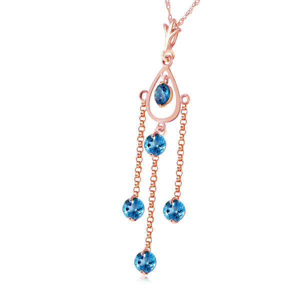 14K. SOLID GOLD NECKLACE WITH NATURAL BLUE TOPAZ (Rose Gold)
